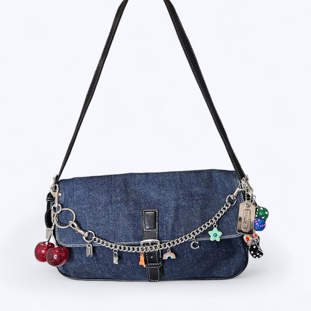 Coach denim English baguette Purse Hobo Shoulder Bag Magnetic Buckle # 7763